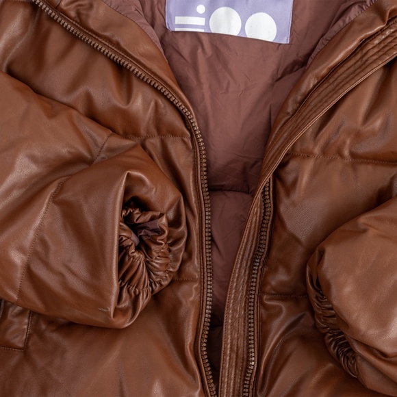OOF WEAR Faux Leather Puffer Women's Jacket Hooded Brown $428 - Size 48 - US 12 - Picture 11 of 14